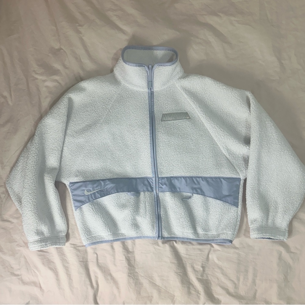 Nike White and Light Gray Fleece Jacket
